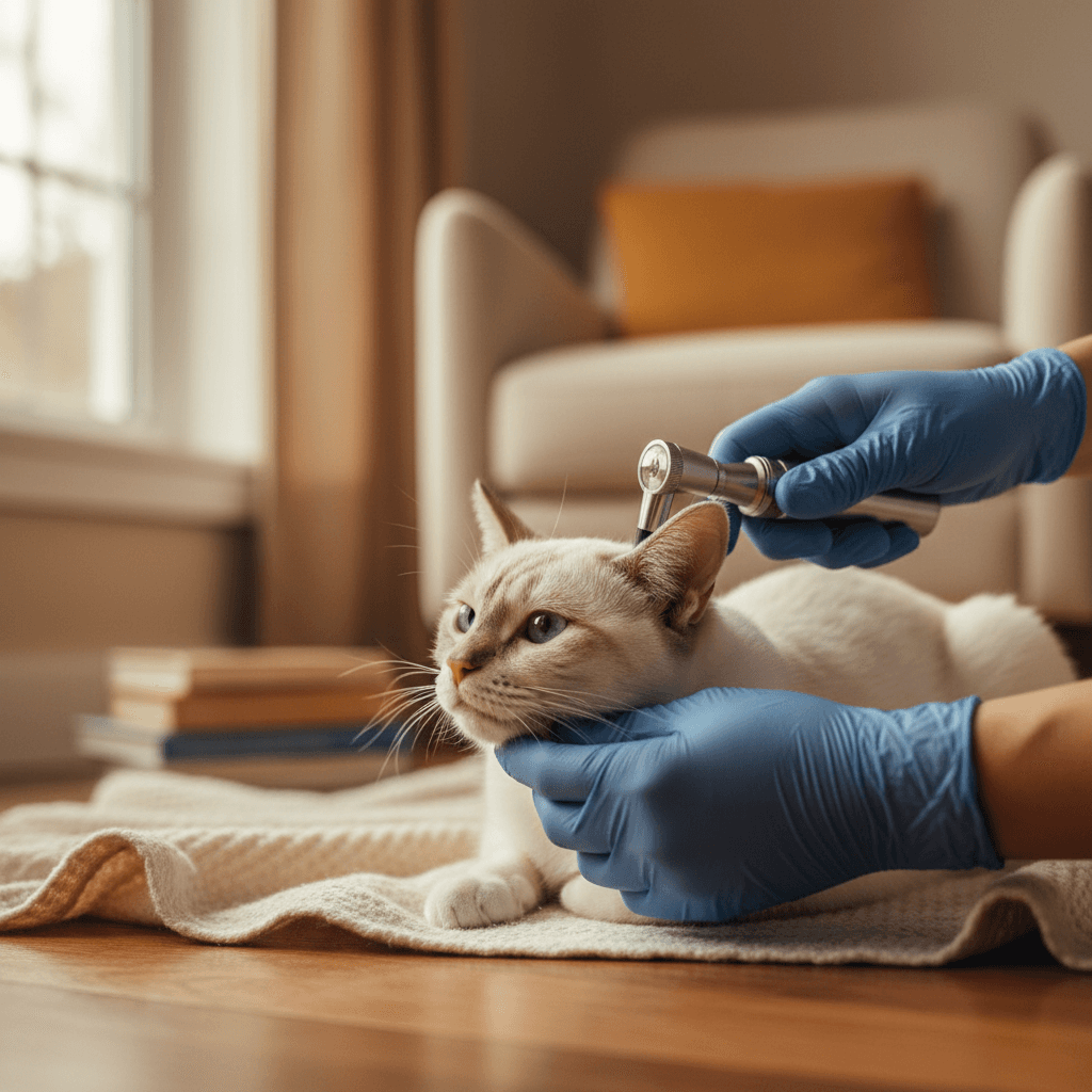 Veterinarian examining cat during home visit